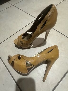 Bakers Tan Peep-Toe Stiletto Pumps